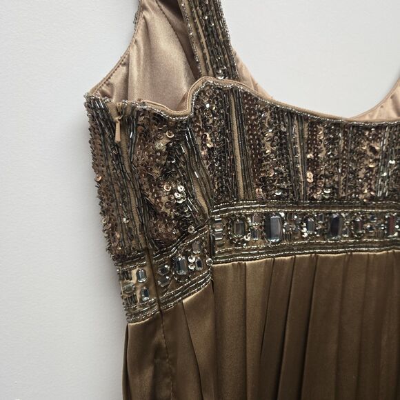 Sue Wong Dress Womens 4 Brown Silk Sleeveless Sequin Bead Nocturne Cocktail Deco - Picture 7 of 13